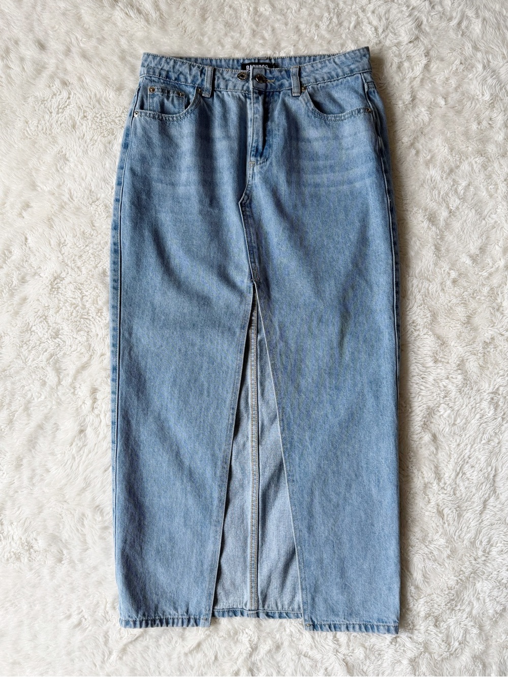 Babyboo Woman Blue Denim Front Slit Maxi Skirt SMALL Bodycon Classic Western Y2K - Picture 2 of 7